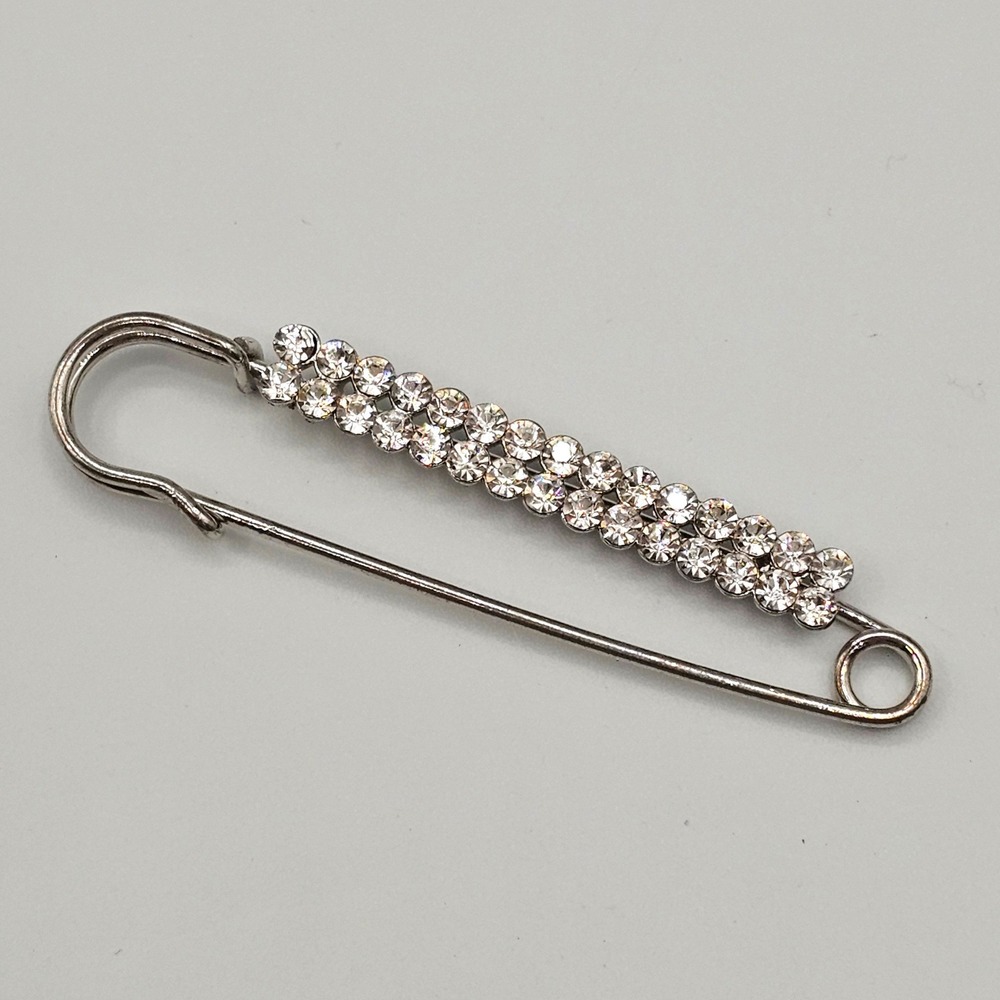 Vintage Rhinestone‎ 3" Safety Pin Brooch Scarf Shawl Sweater Clip Sparkle Glam